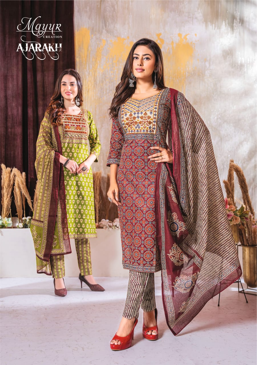 Ajarakh Vol 3 By Mayur Cotton Printed Kurti With Bottom Dupatta Wholesale Shop In Surat
